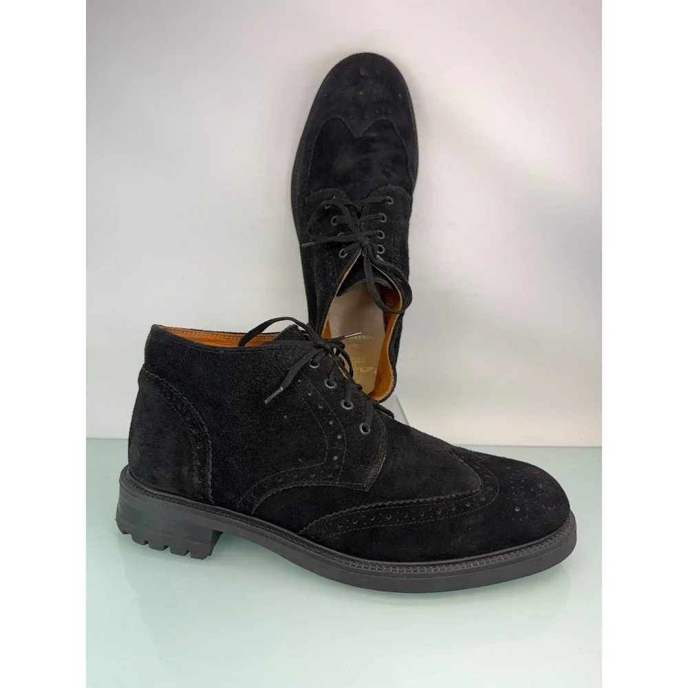 Vintage Black Suede Wingtip Chukka Oxford Lug Sole Borges Sz 11 Quiet Luxury
